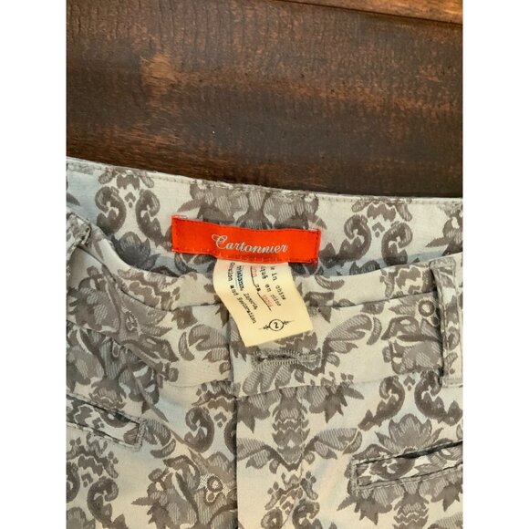 Cartonnier Anthropologie Silver Floral Filigree Straight Ankle Pants Size 2 - Picture 2 of 3